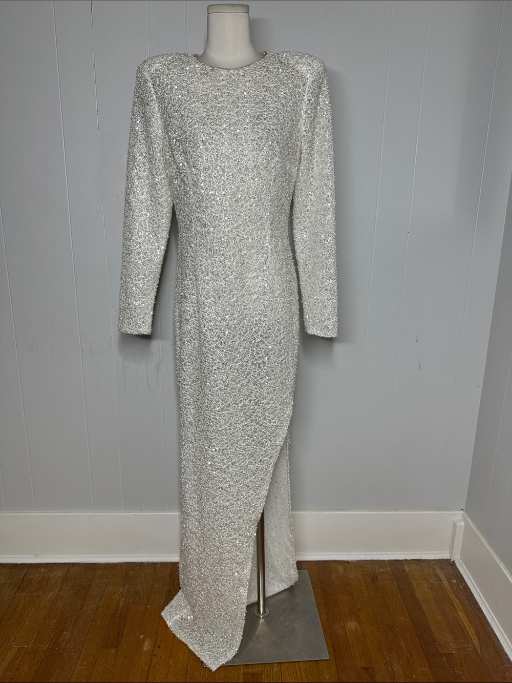 Nadine Merabi Size M White Beaded Maxi Dress